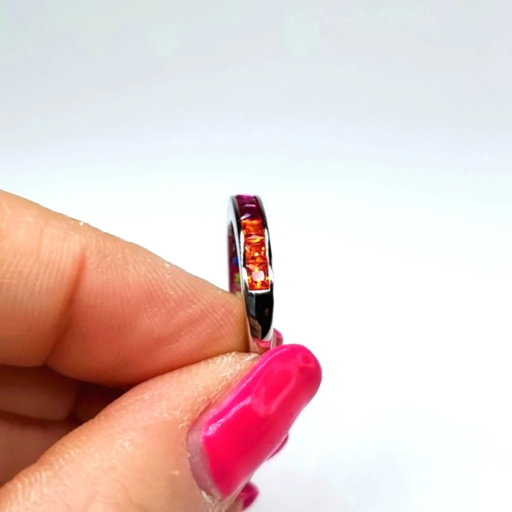 LUSTRO STELLA AAA Multi Color Premium Cubic Zirconia Ring in Sterling Silver